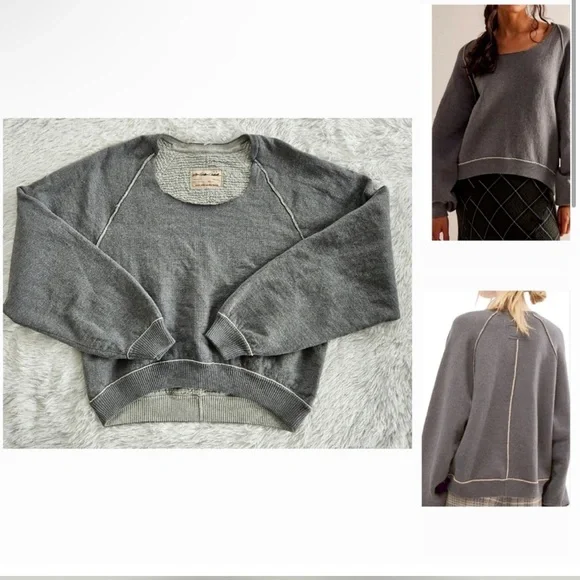 We The Free Gray Pullover Sweatshirt with Contrast Stitching - Picture 2 of 4